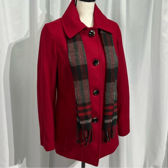 Anne Klein Single Breasted Red Wool Coat with Scarf - size Small - Picture 5 of 16